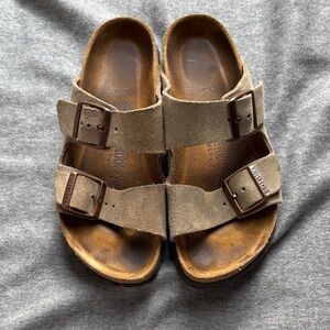 Birkenstock Arizona Taupe Suede Buckle Sandals - 38